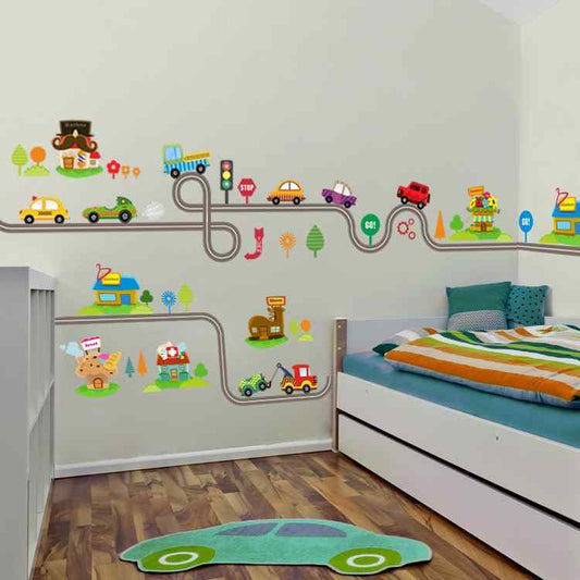 Cartoon Cars Highway Track Wall Decor Stickers