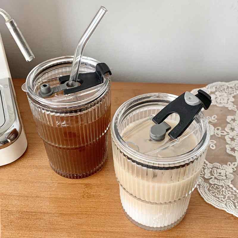 Glass Cup With Lid and Straw  450ml