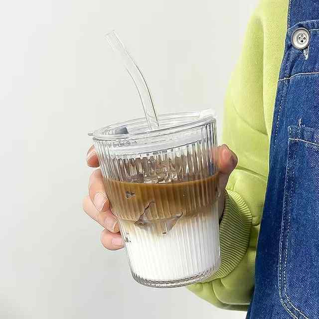 Glass Cup With Lid and Straw  450ml