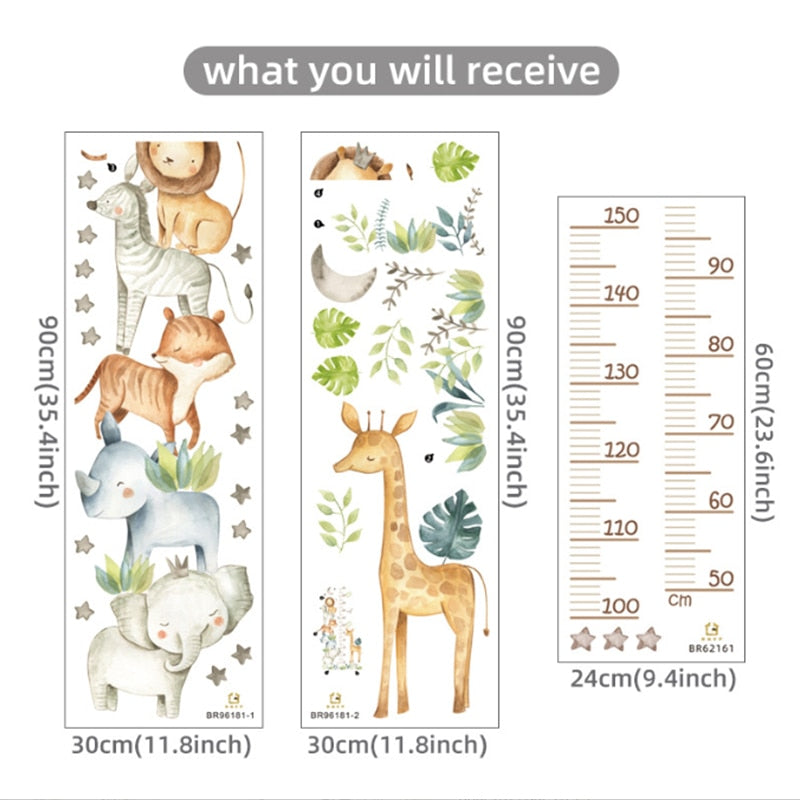 Safari Animals Height Ruler Wall Sticker