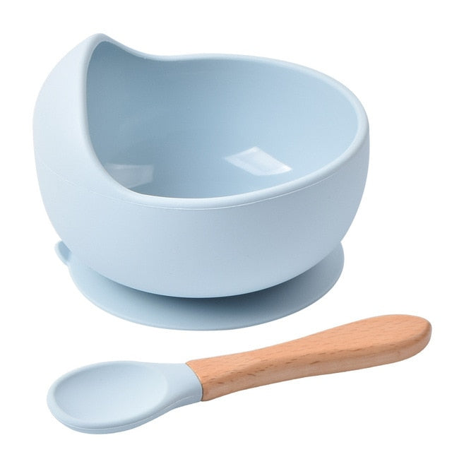 Silicone Dinnerware Bowl with Spoon and Straw Attachment