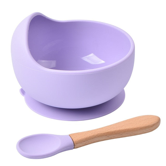 Silicone Dinnerware Bowl with Spoon and Straw Attachment