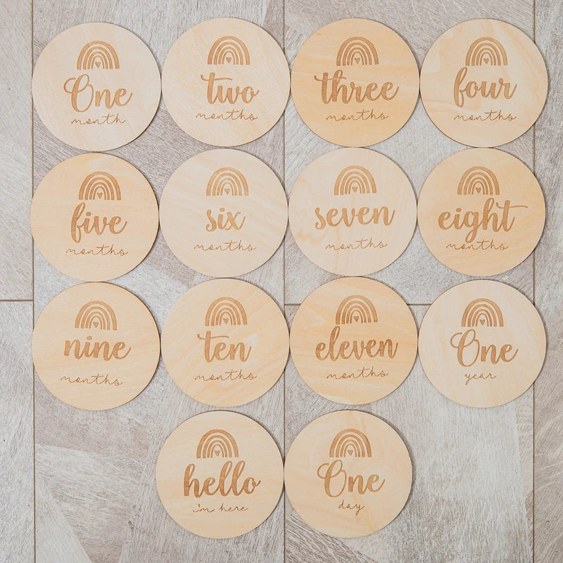 Rainbow Wooden Monthly Baby Milestone Discs